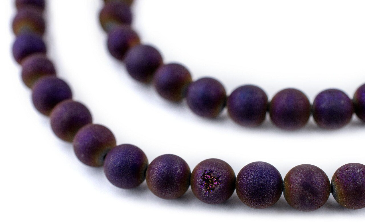 The Bead Chest Purple Round Druzy Agate Beads (6mm): Organic Gemstone Round Spherical Energy Stone Healing Power Crystal for Jewelry Bracelet Mala Necklace Making